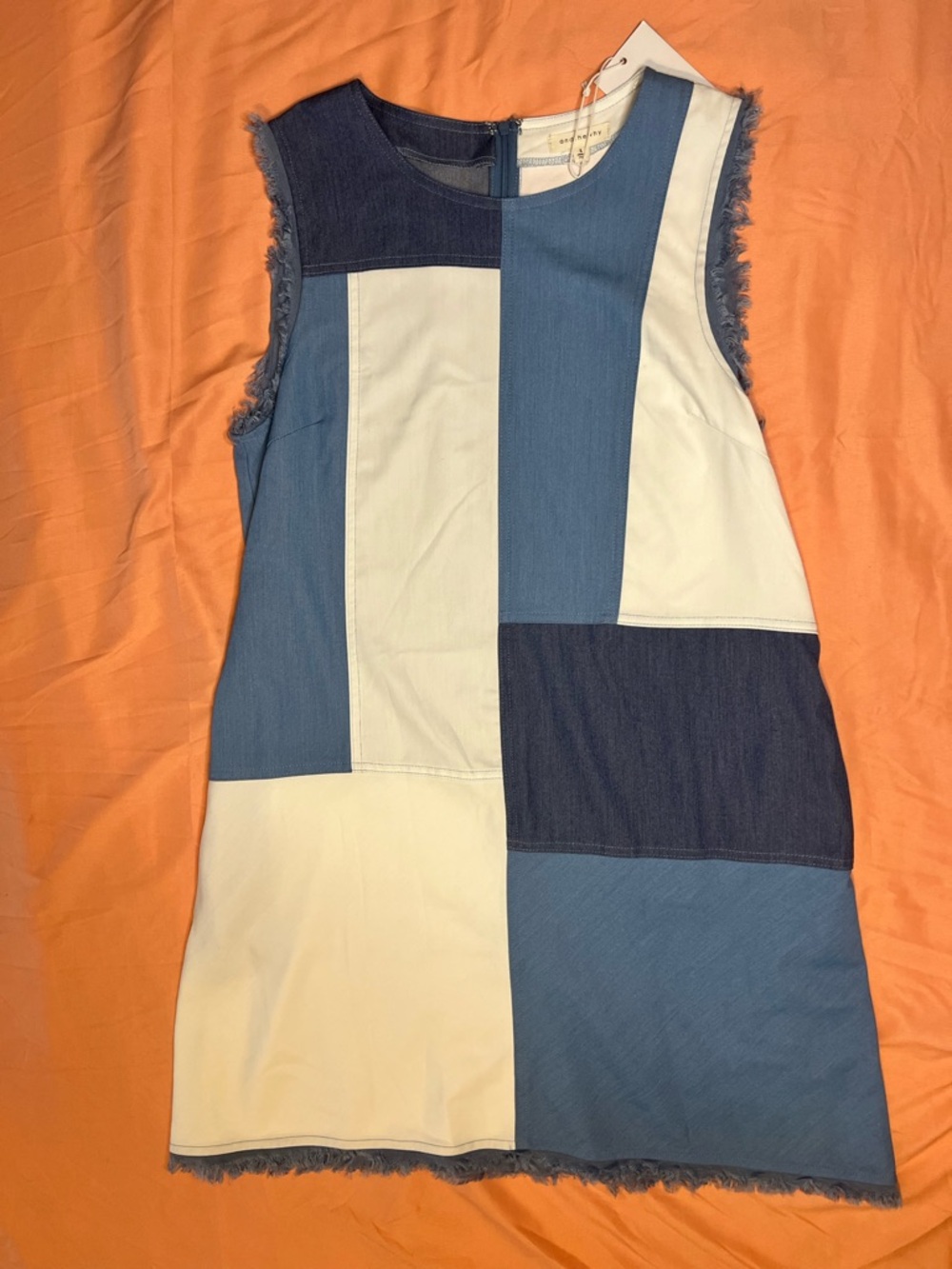 Patchwork Blue & Cream Sleeveless Shift Dress